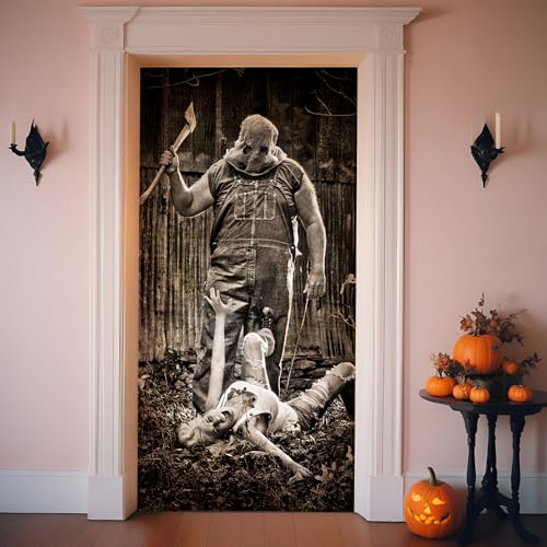Halloween Door Backdrop Banner Creepy Devil Scary Party Decoration 73x35 Inch