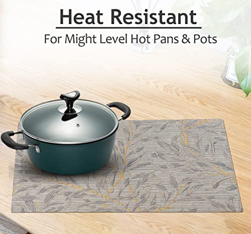 Cotton Placemats Set of 6 - 13x19 Inch Leafy Reversible Table Mats
