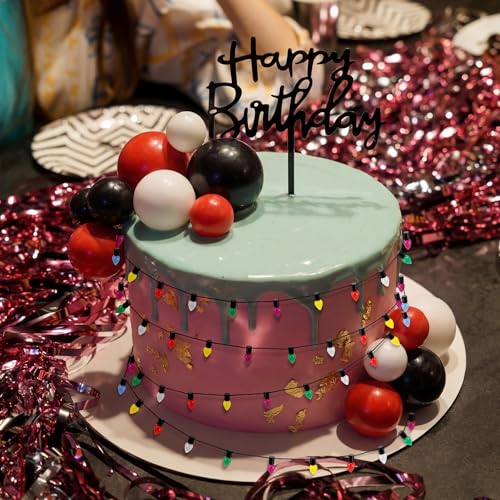 Black and Red Birthday Cake Topper Set with Lights - Horror Theme Party Decorations
