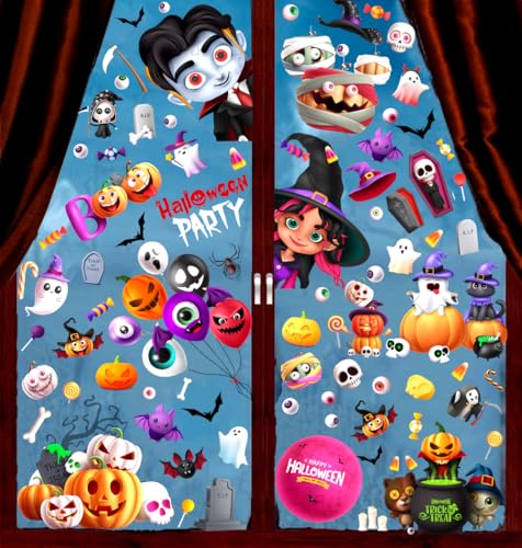 Halloween Window Clings Decorations - 9 Sheets Cartoon Pumpkin Ghost Bat Stickers