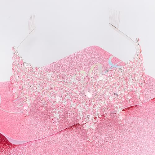 Pink 21st Birthday Sash and Tiara Set - Sparkly Crown & Satin Accessories