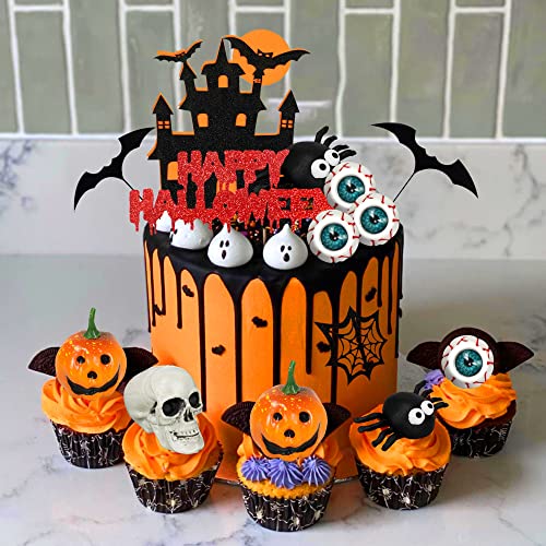 Halloween Cake Toppers Skull Eyeballs Spider Castle Decorations - Eyeballs Variant