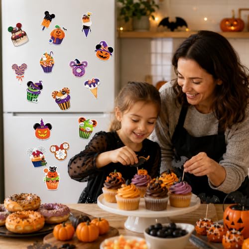 Halloween Refrigerator Magnets 16-Piece Candy Dessert Decor Set for Kitchen & Cabin