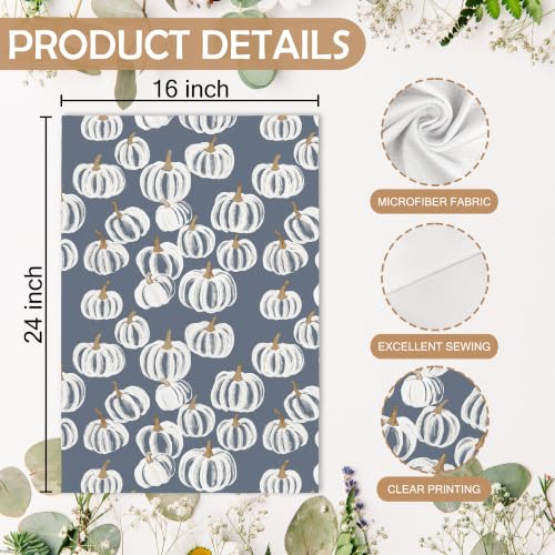 Hello Pumpkin Kitchen Towels Set - Dusty Blue, 16x24 Inches, Pack of 2 — Fall Holiday Decor