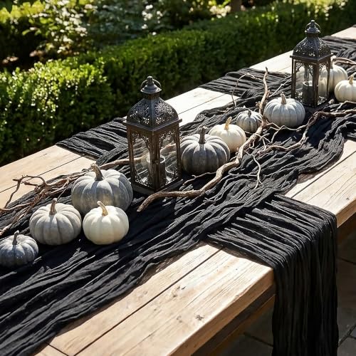 Black Cheesecloth Table Runner Set - 6 Pack 10ft Rustic Boho Decor Variation of Black / 10ft x 6 pcs