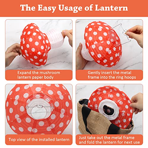 Orange Mushroom Paper Lanterns Set - 8 & 12 Inch Decor for Forest & Fairyland Parties