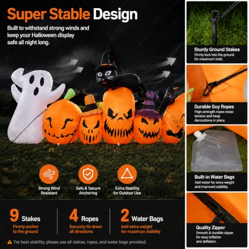 11FT Halloween Inflatable Pumpkins with LED Lights - Black Cat Variation 5 PCS Yard Decorations