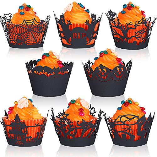 Halloween Cupcake Wrappers Set - Spiderweb Castle Laser Cut Paper 96 pcs