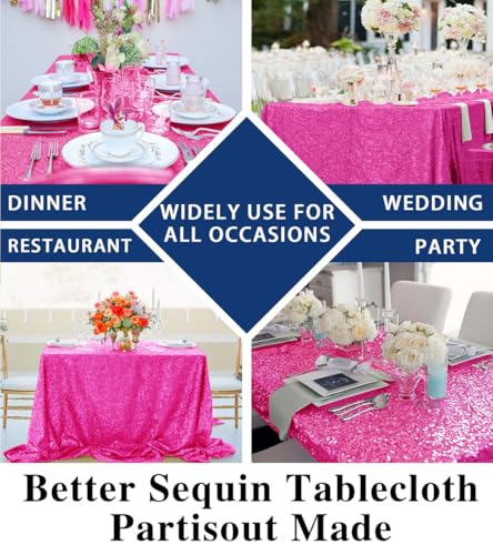 Hot Pink Rectangle Sequin Tablecloth 50x80 Inch for Party Wedding & Event Decor - Rustic Glitter Fabric