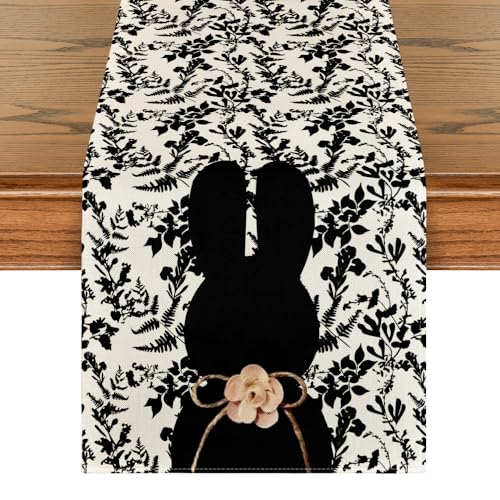 Black Bunny Rabbit Easter Table Runner 13x90 Inch Seasonal Kitchen Decor