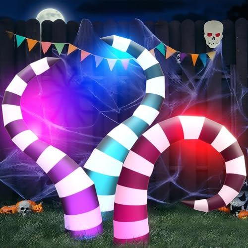 Halloween Inflatable Worm Yard Decoration Set - 3 Black 6 ft LED Snakes