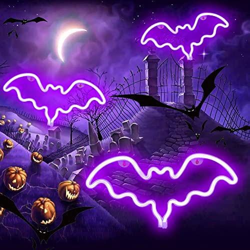 Neon Bat Sign - Gothic LED Neon Lights Halloween Decor - Purple, 14.2 Inch