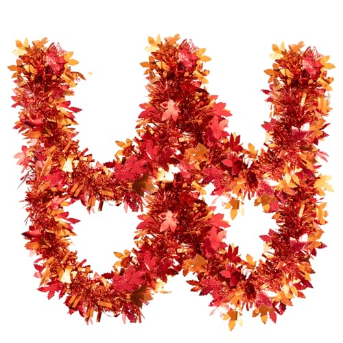 20ft Maple Leaf Tinsel Garland for Autumn Thanksgiving Halloween Decorations