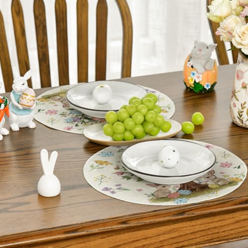 14 Inch Round Easter Placemat Set of 4 - Bunny Rabbit Egg Tree Flowers