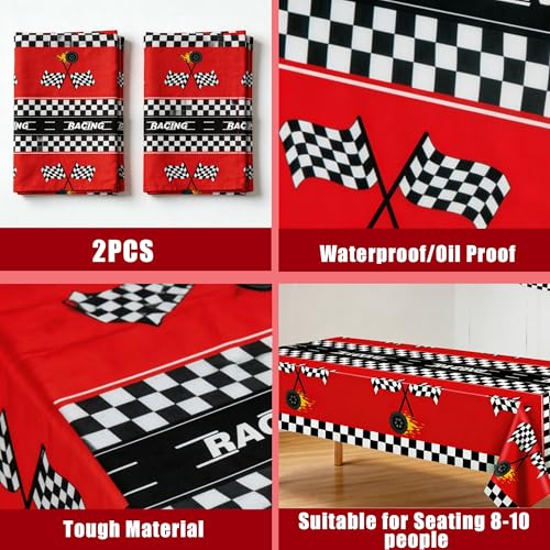 Race Car Birthday Party Decorations - Red & Black Disposable Tablecloth, 2PCS