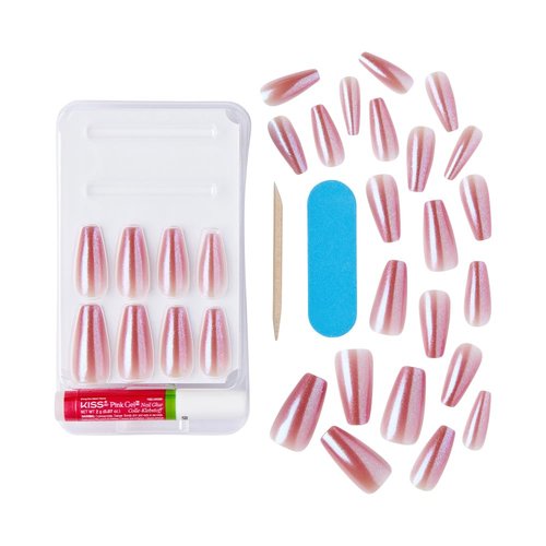 KISS False Nails Kit, Bare but Better Ready to Wear Sculpted Nails, Stick and Glue Included, Long Length, Coffin Shape, Long-Lasting Hottest Trend Glue on Nails, Convenient & Easy to Apply