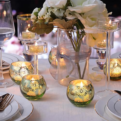 Green Mercury Glass Votive Candle Holders Set of 12 - Romantic Home Decor