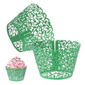 Dark Green Cupcake Wrappers 100-Pack Vine Design for Weddings & Parties
