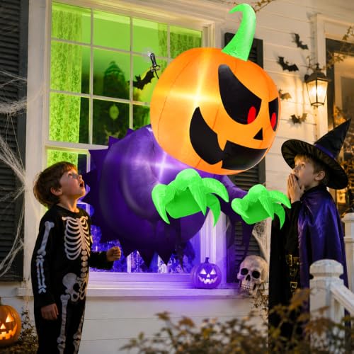 3.5 Ft Inflatable Halloween Window Decoration with Lights - Spooky Ghost & Pumpkin Scene