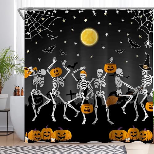 Halloween Dancing Skull Shower Curtain 72x72 Inches Bathroom Decor