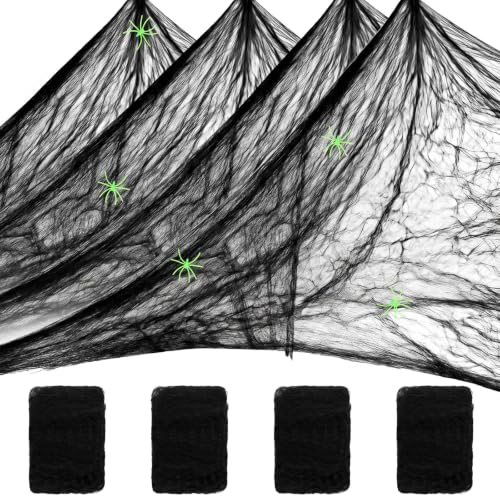 Simgoing Halloween Spider Webs Set with 200 Glow-in-the-Dark Spiders - Black / 204 Variation