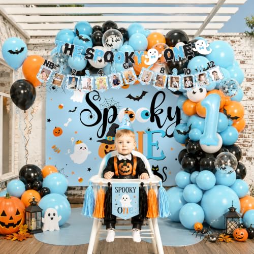 Blue Spooky One First Birthday Decorations Kit - Halloween Party Supplies for Boy