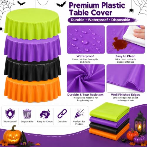 Halloween Plastic Round Tablecloths 84 Inch - 12 Pack Festive Party Table Cover
