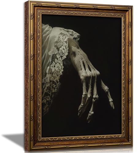 Skeleton Wall Art Canvas Print 24x16 Inches Gothic Skeleton Hand Framed Decor - Dark Academia Halloween