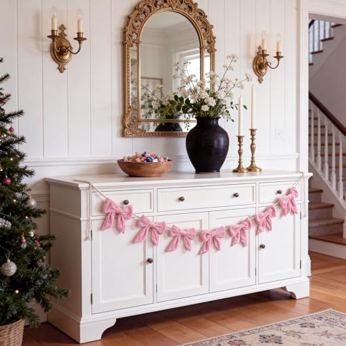 Pink Velvet Bow Garland 8.2FT Wall & Window Decoration for Party & Holidays