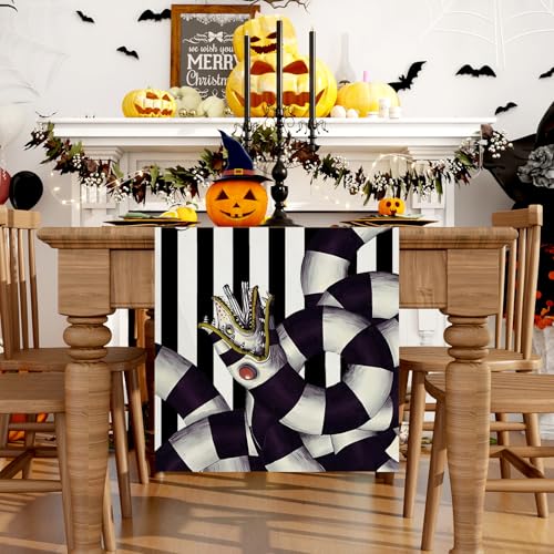 Halloween Table Runner Black Striped Decor for Dining Table - 13x72 Inches
