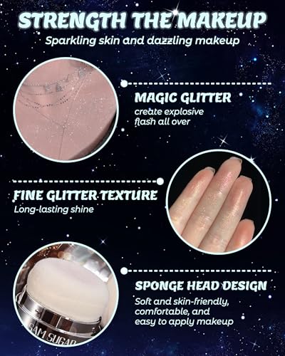 White Glitter Air Cushion Highlighter Powder for Face, Eyes, Body & Hair - Easy-Use Contour & Brighten