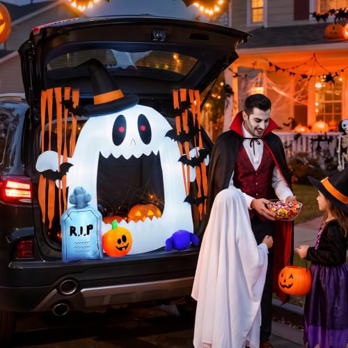 Halloween Ghost Inflatable Car Decoration with Built-in LEDs - 4 FT Outdoor Trunk or Treat