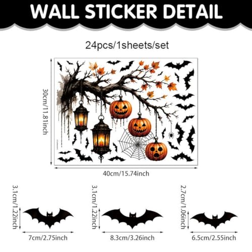 Halloween Pumpkin Window Clings Spooky Bat Spider Web Decor - Variation 1279