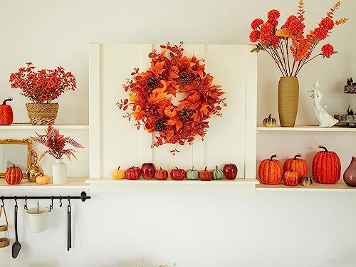 Pumpkin Fall Wreath for Front Door - 20 Inch Autumn Decor with Pine Cones & Maple Leaves
