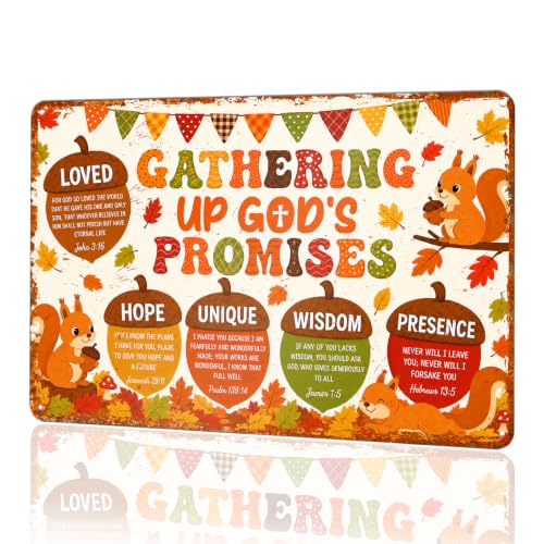 Fall Religious Metal Sign - Autumn Squirrels Wall Decor for Seasons