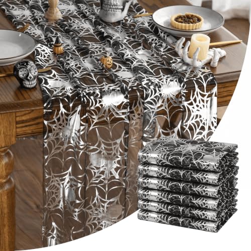 6 Pack Silver Spider Web Gauze Table Runner 28 x 120 Inch Halloween Decor