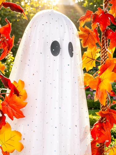 Medium Plus Ghost Halloween Decorations with Swing & Lights - 5.3ft Outdoor & Indoor Ghost Decor