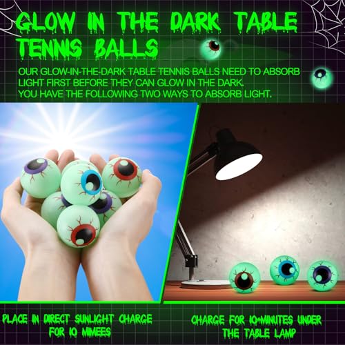 Glow in The Dark Halloween Eyeballs Table Tennis Set - 48 Bouncy Spooky Balls - Variation of THIS listing