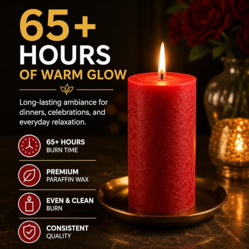 Red Pillar Candles Set of 3 - Unscented Dripless 3x6 Inch for Decor