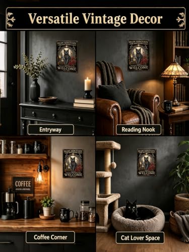 Halloween Black Cat Metal Sign Wall Art - 8x12 Inch Gothic Decor - Variation: Black Cat