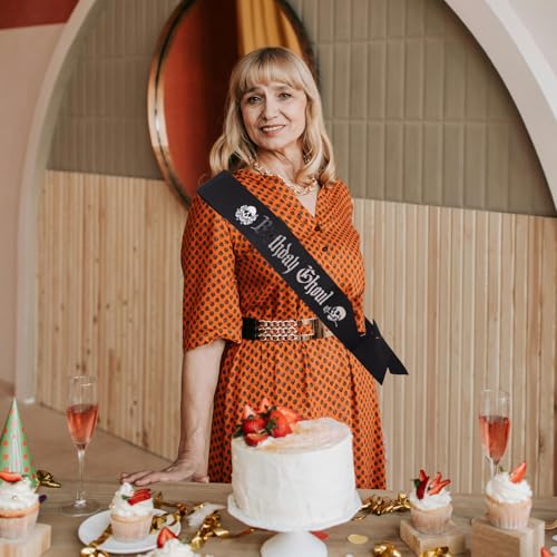 Goth Birthday Sash with Safety Pin - Glitter Cloth Halloween Party Decoration