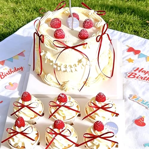 BAISUYANG 20 Pcs Long Slender Bow Cake Toppers - Red Wedding & Party Decor