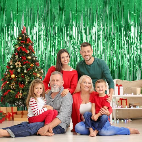 Green Fringe Backdrop Streamers for Party Decorations 2 Pack - 3.3 x 8.2 Feet