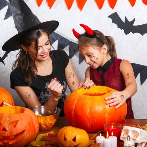 Glow in the Dark Halloween Ghost Tattoos - 12 Sheets, Waterproof & Long Lasting