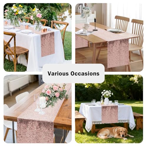 Rose Gold Table Runners 10 Pcs - Sequin Party Decor for Weddings & Events