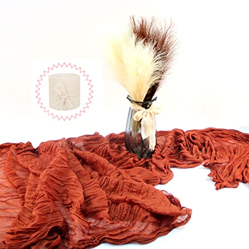 A-Terracotta Boho Table Runner Set with Chiffon Ribbon - 10FT Long Decor