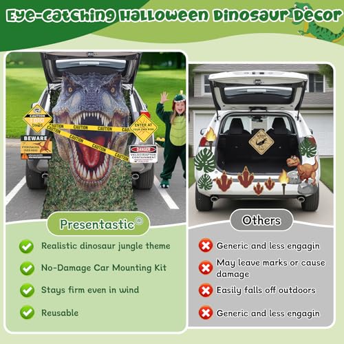 Halloween Dinosaur Trunk or Treat Car Decorations Kit - 13 Pieces, Reusable & Car-Safe