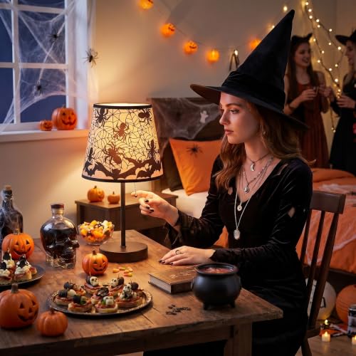 VIHOSE Halloween Spider Web Bat Table Lamp - 10.6x3.9 Inch Web Bat Decor - Web Bat Variation