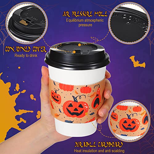 Halloween Disposable Coffee Cups Set with Lids and Sleeves - 50 Pack, Retro Pattern Variation of THIS Listing