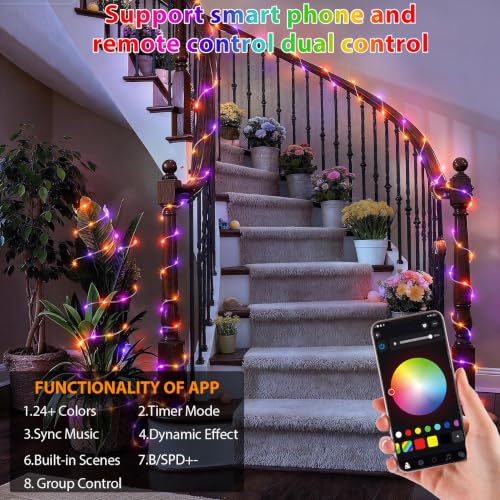 Smart 66FT RGB & Warm White LED String Lights with APP & Remote Control - Music Sync & Timer